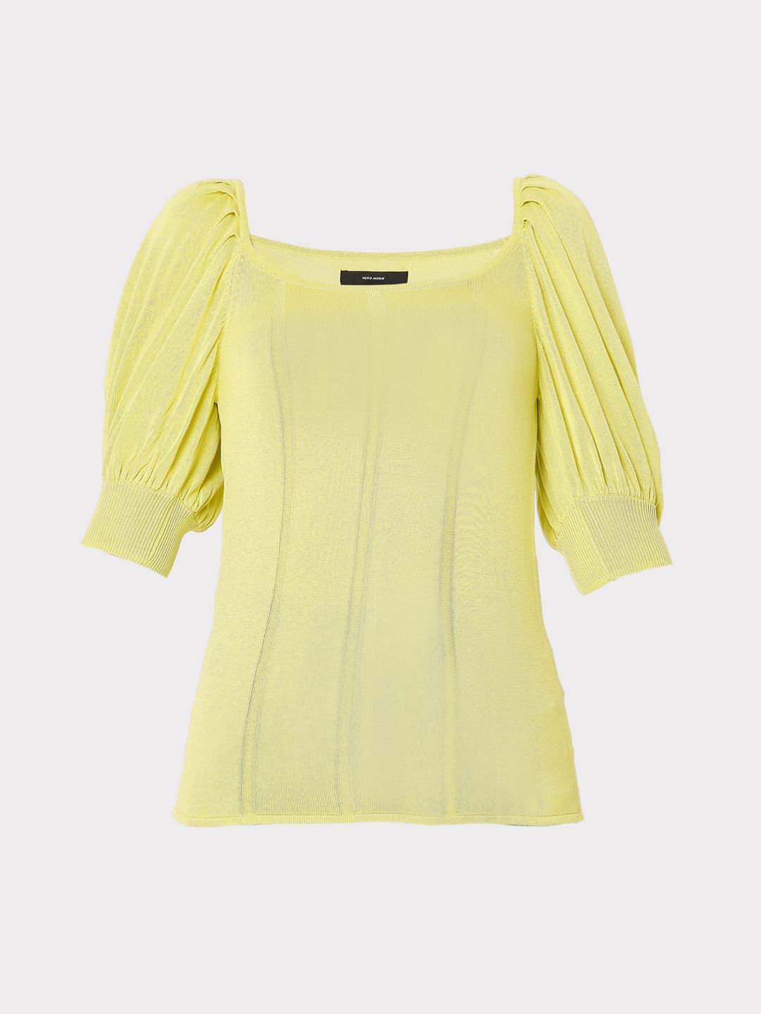 Yellow Puff Sleeves Knit Top