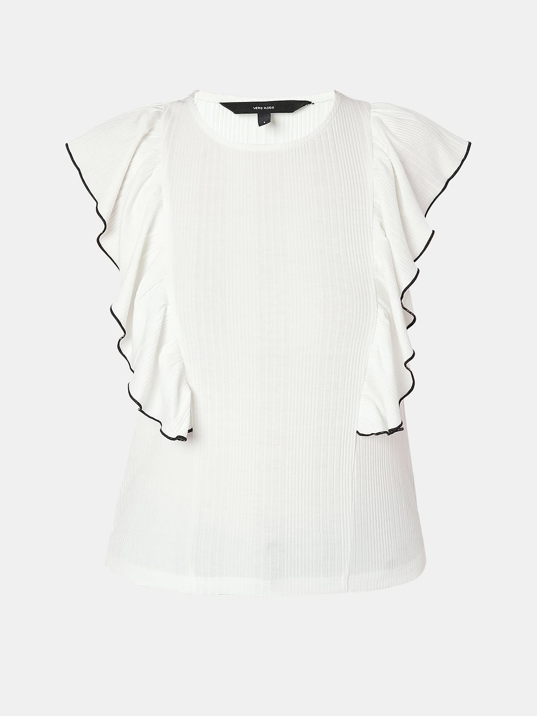 White Ruffle Detail Knit Top