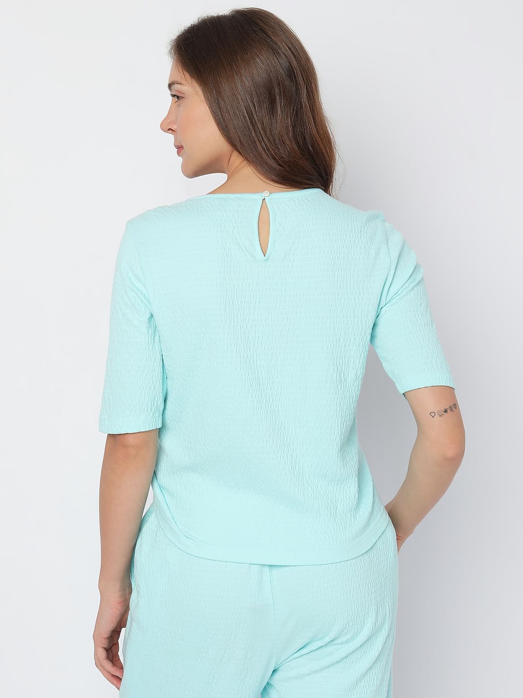 Aqua Blue Ruched Detail Co-Ord Top