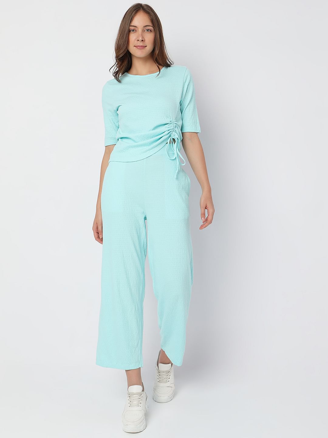 Aqua Blue Ruched Detail Co-Ord Top