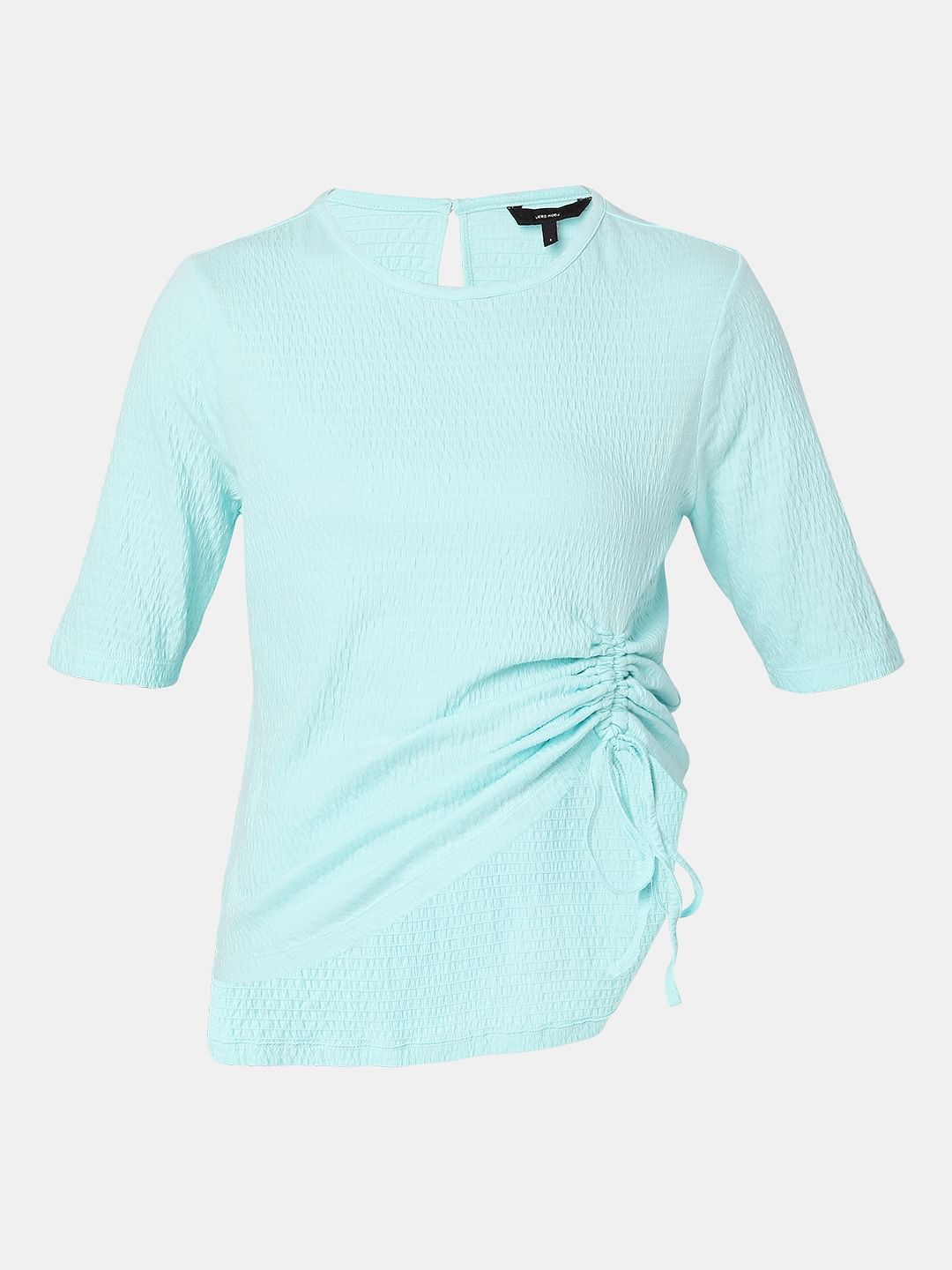 Aqua Blue Ruched Detail Co-Ord Top