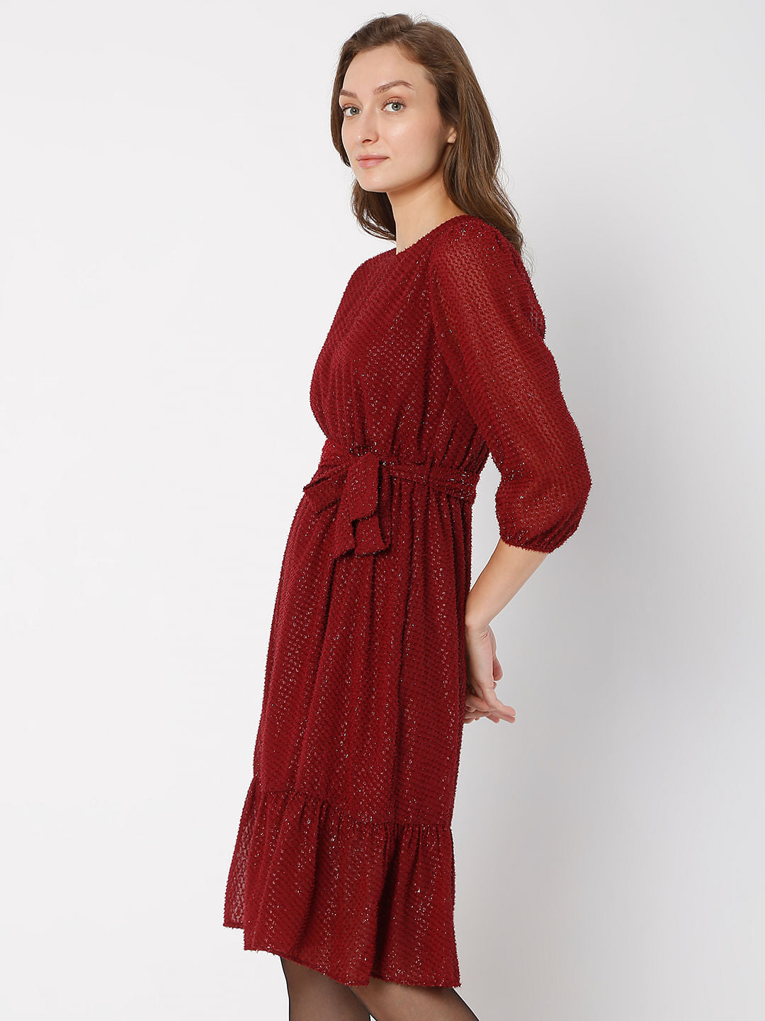 Maroon Tiered Midi Dress