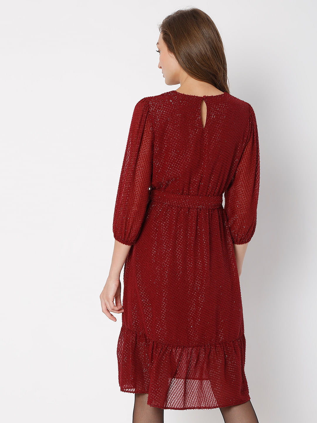 Maroon Tiered Midi Dress