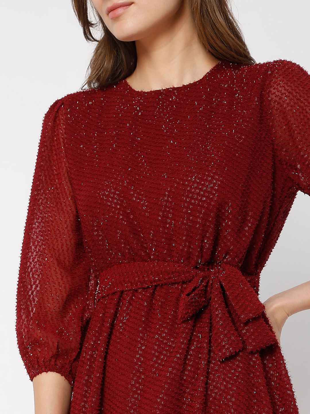 Maroon Tiered Midi Dress