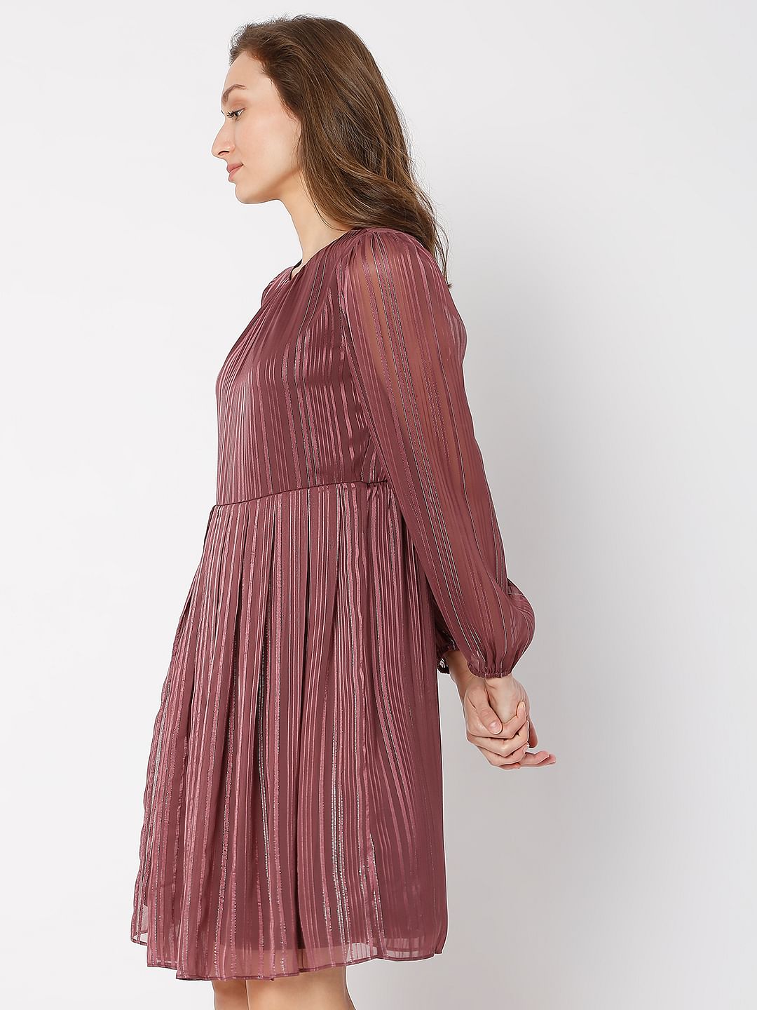 Violet Striped Fit & Flare Dress