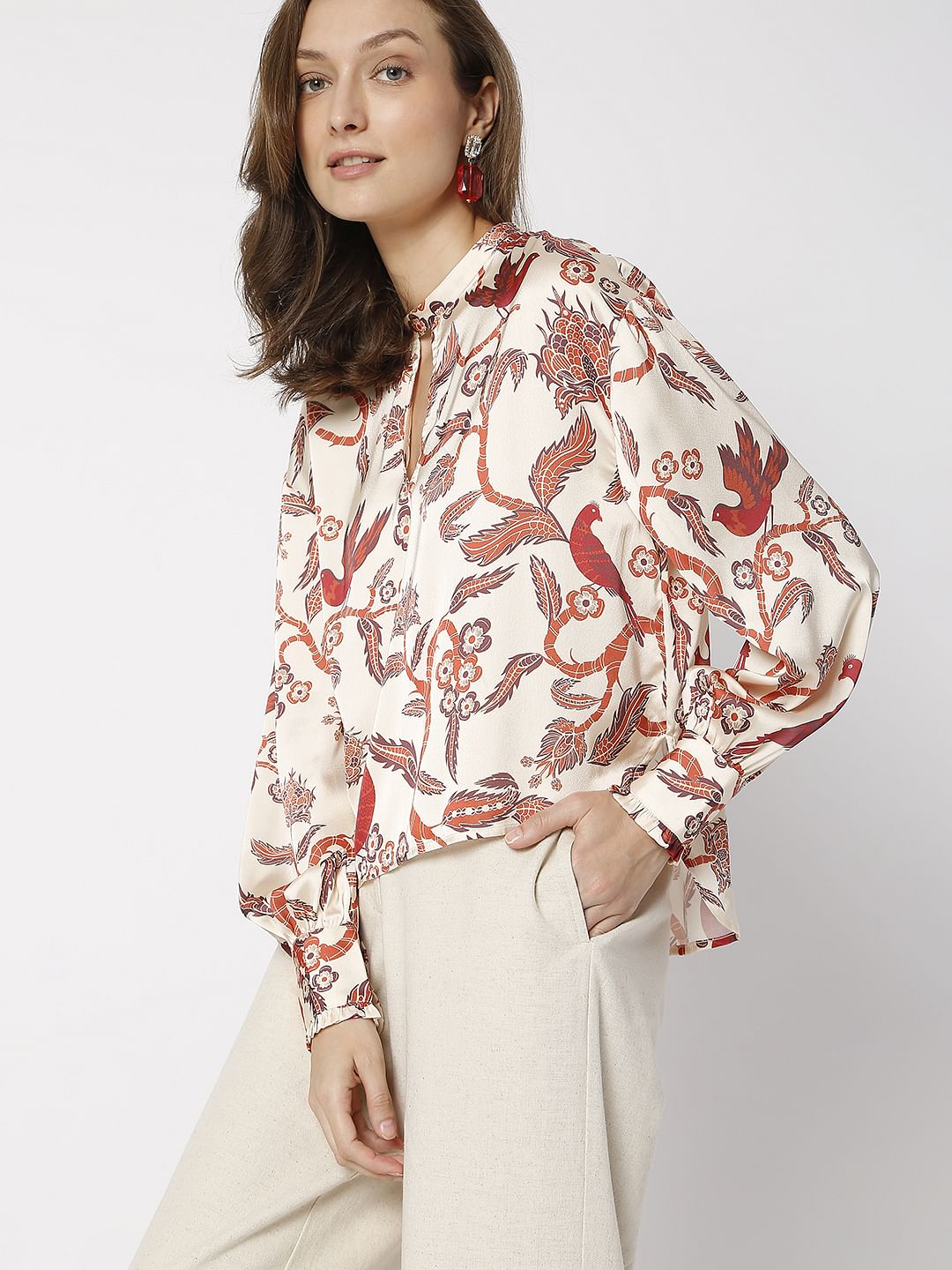 Beige Abstract Print Top