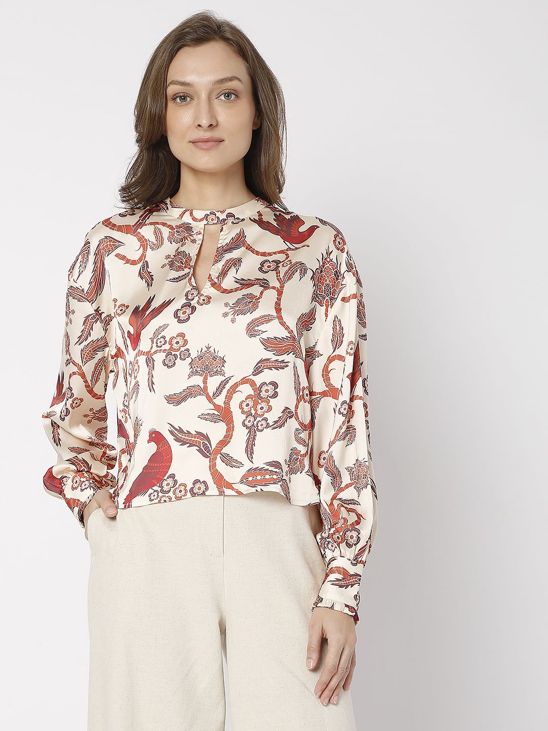 Beige Abstract Print Top