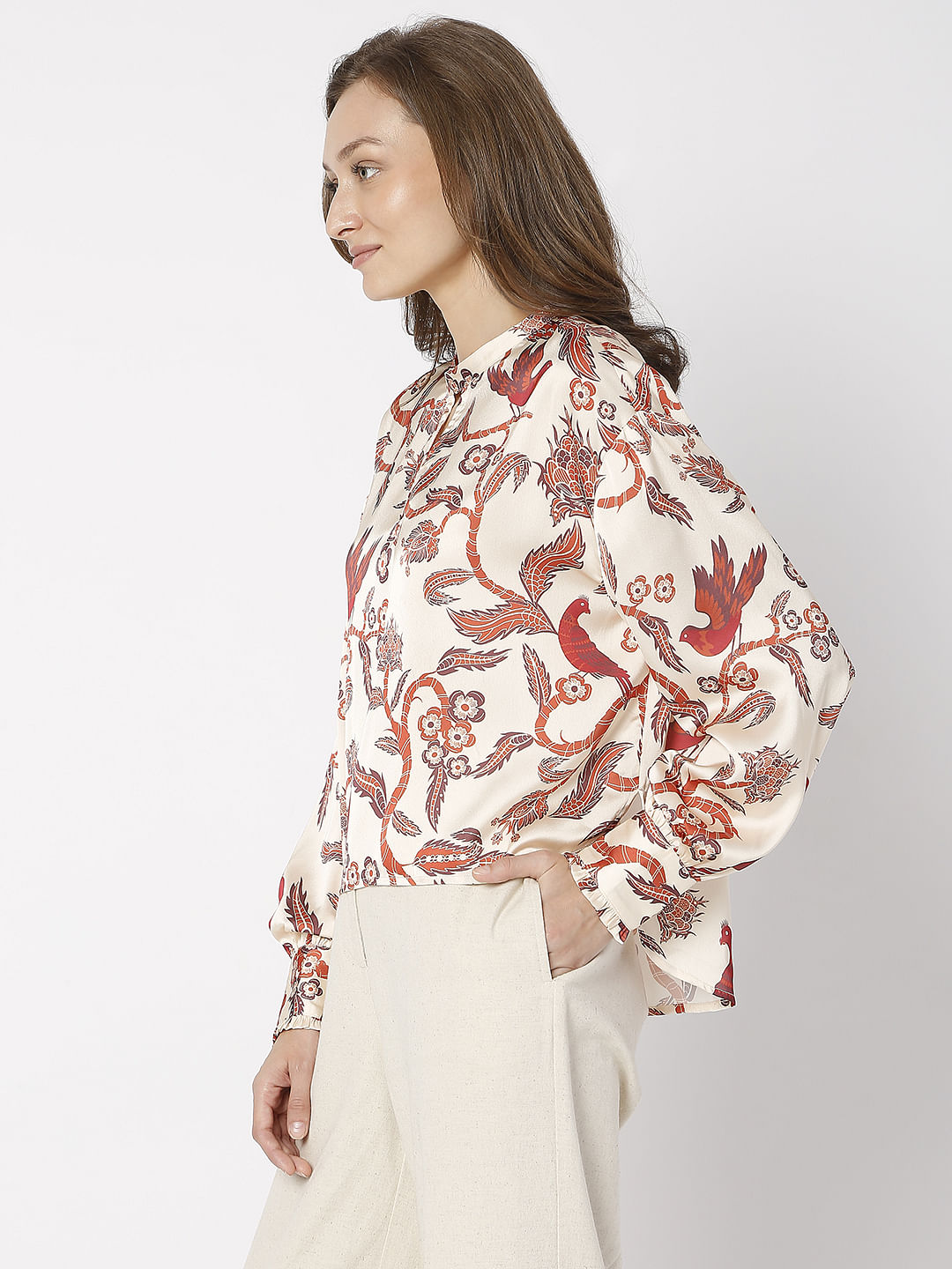 Beige Abstract Print Top
