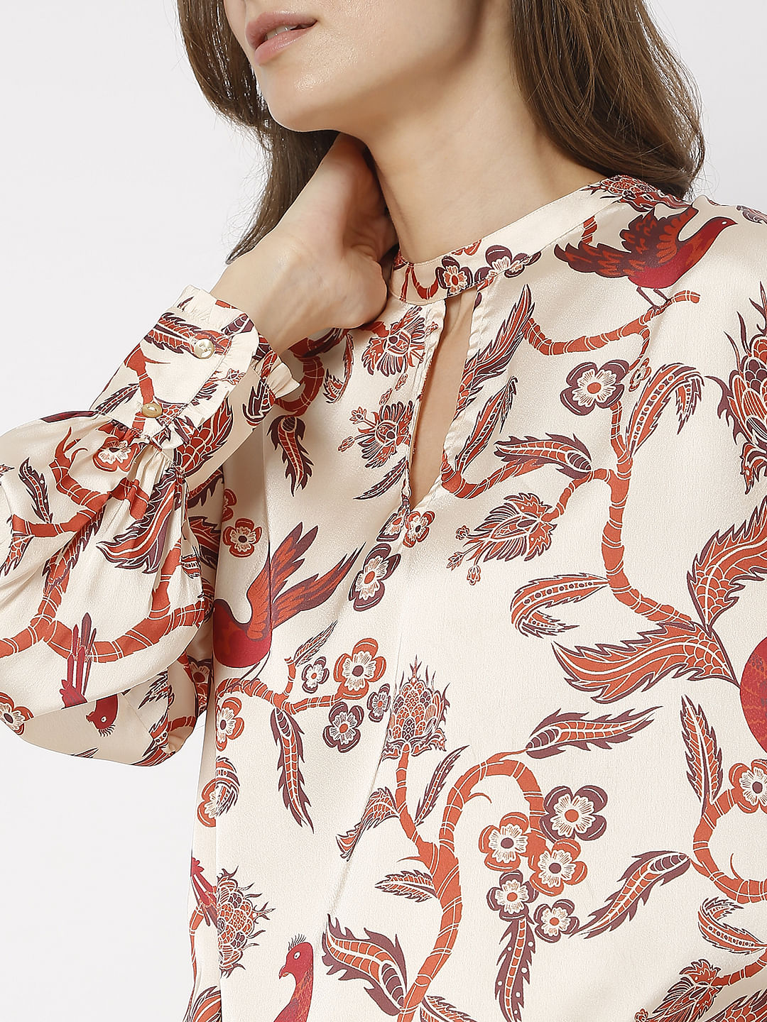 Beige Abstract Print Top