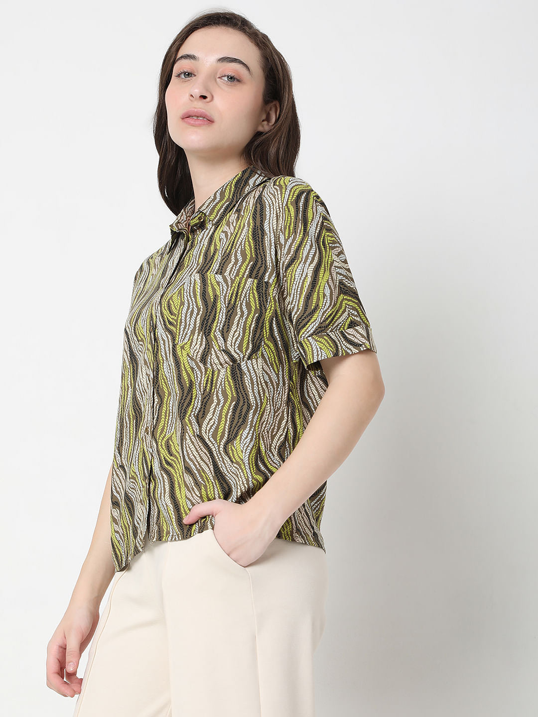 Green Abstract Print Shirt