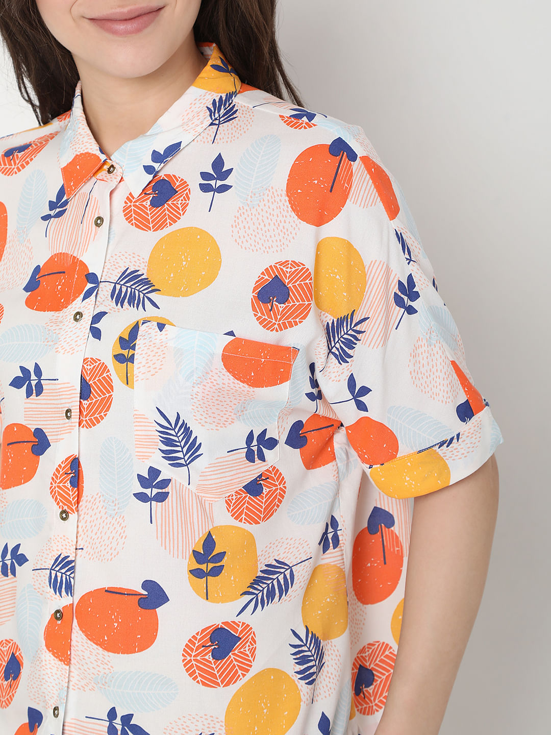 White Geometric Print Shirt