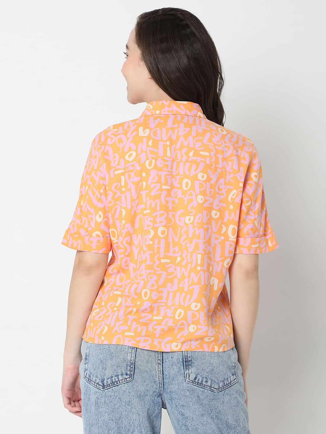 Orange Typographic Print Shirt