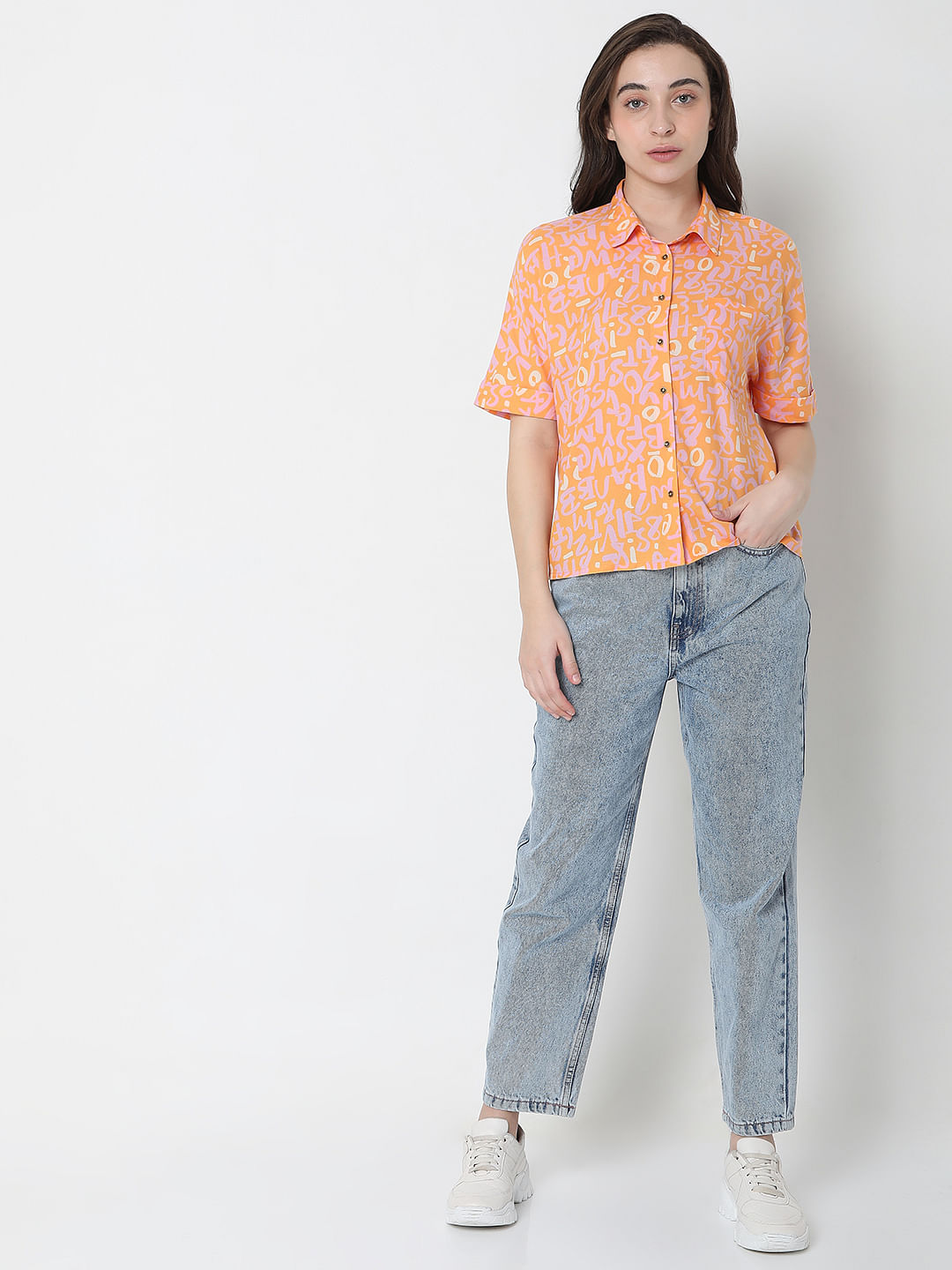 Orange Typographic Print Shirt