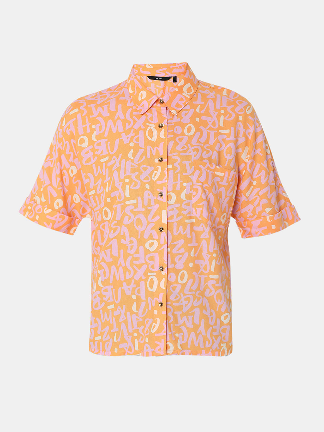 Orange Typographic Print Shirt