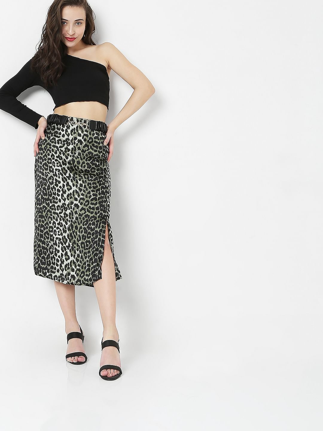 Green Animal Print Skirt