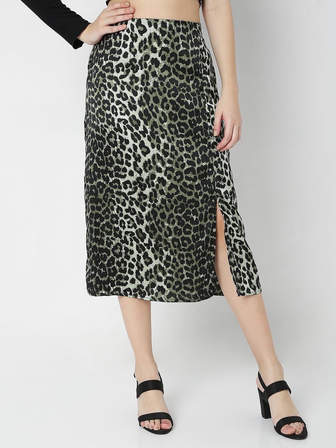 Green Animal Print Skirt
