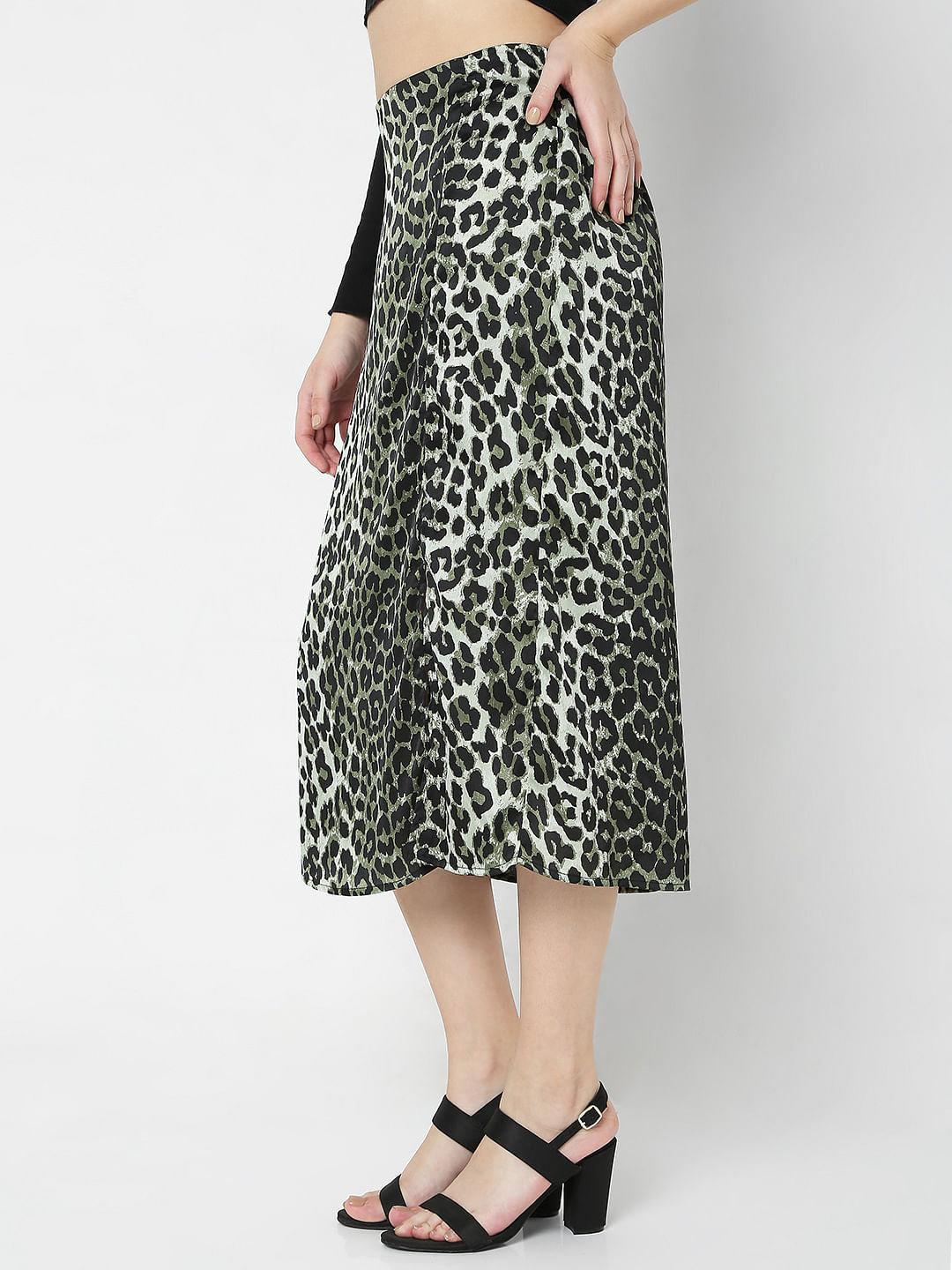Green Animal Print Skirt