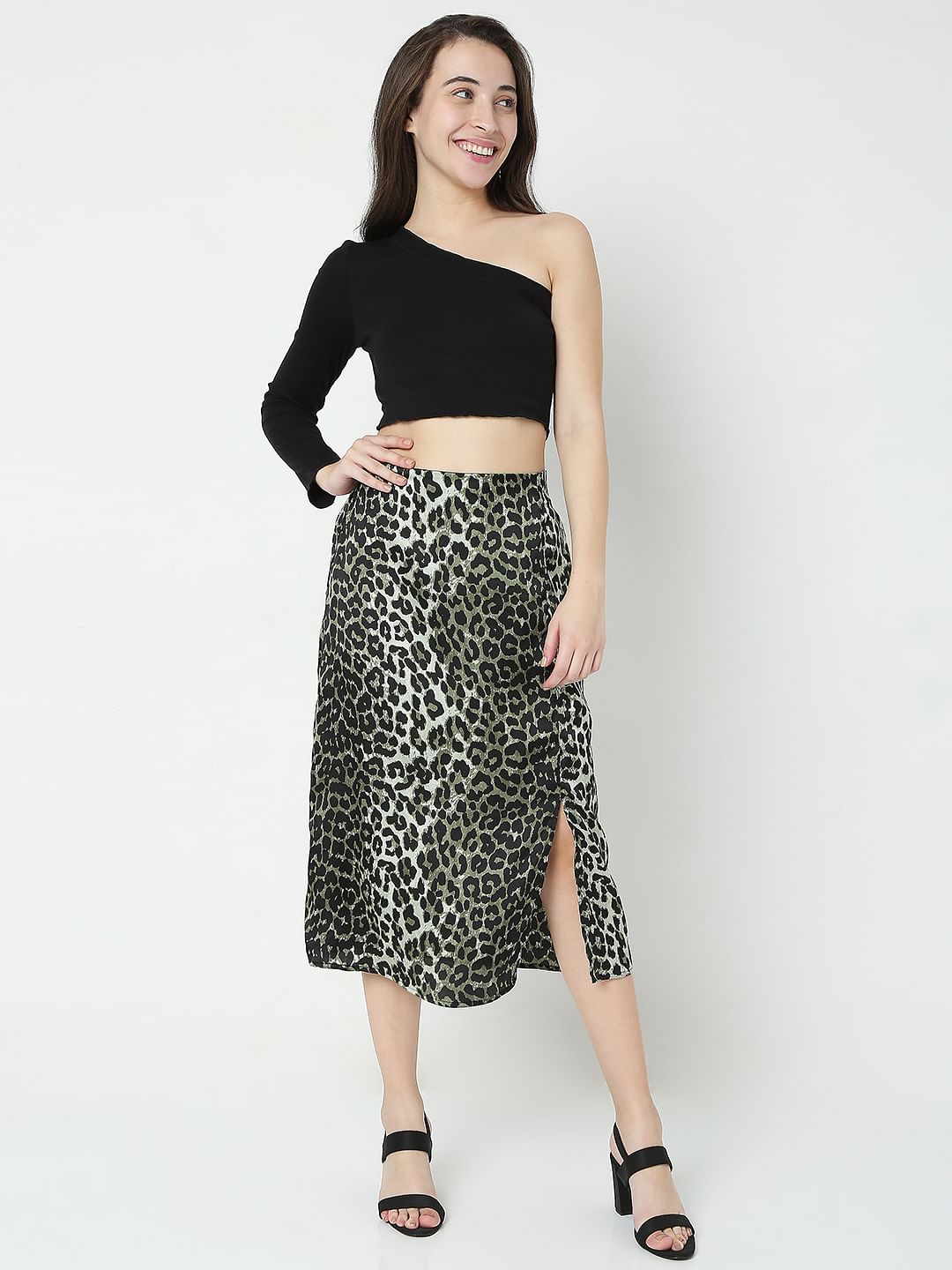 Green Animal Print Skirt