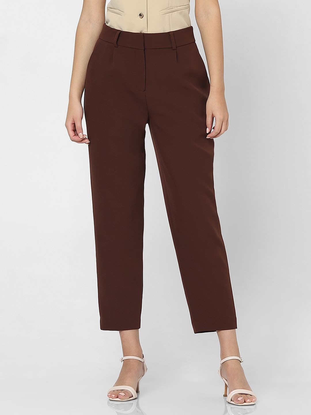 Dark Brown High Rise Tapered Fit Pants