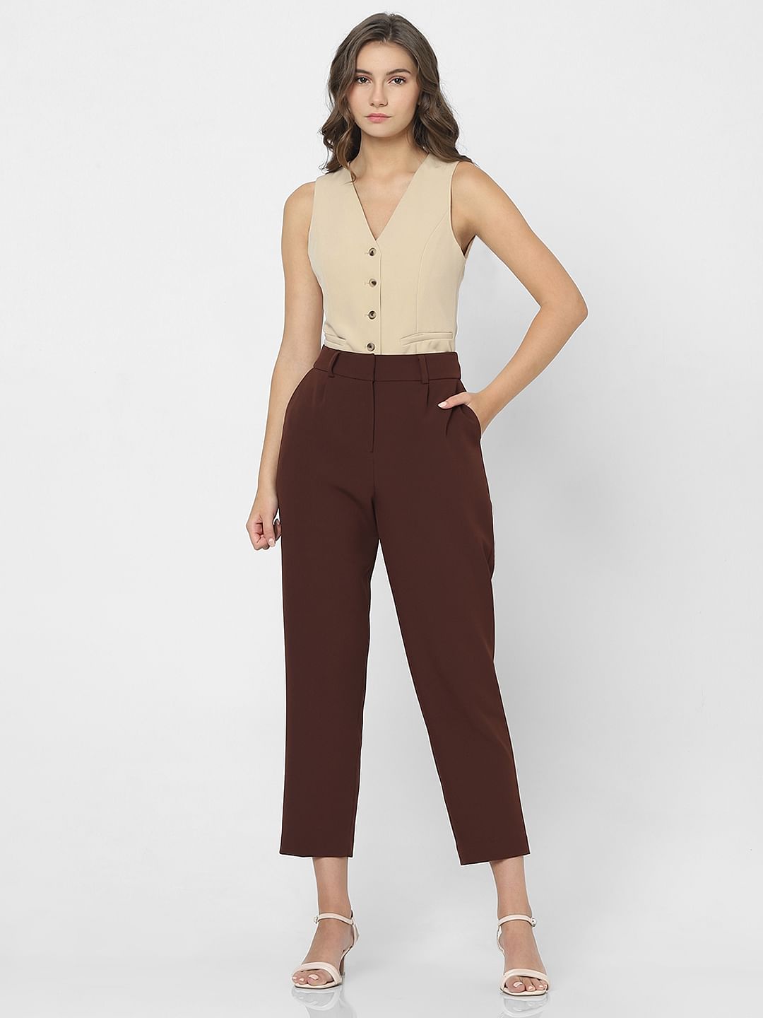 Dark Brown High Rise Tapered Fit Pants