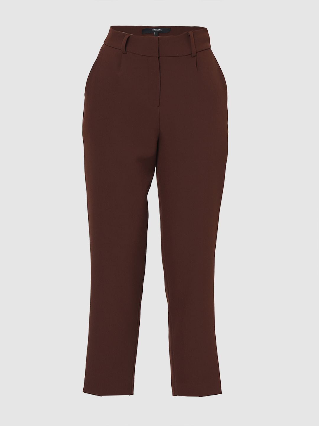 Dark Brown High Rise Tapered Fit Pants