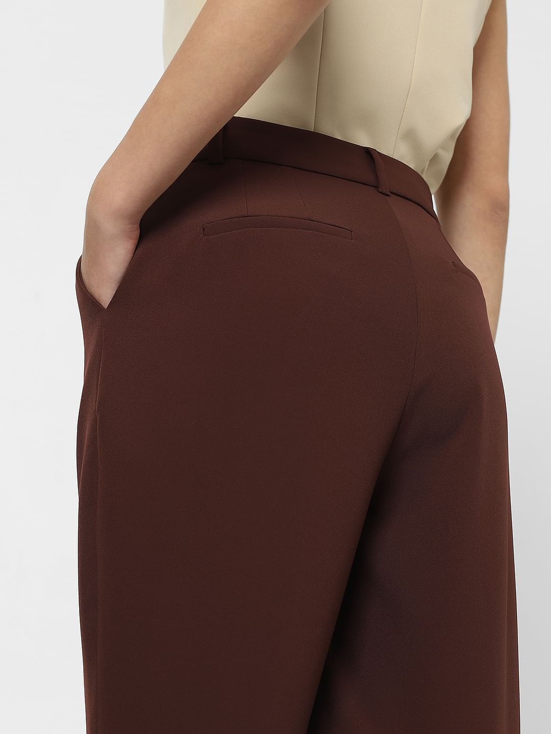 Dark Brown High Rise Tapered Fit Pants