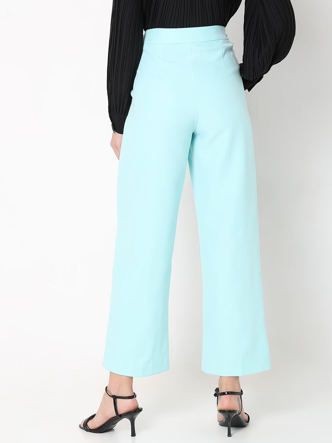 Blue High Rise Straight Fit Pants