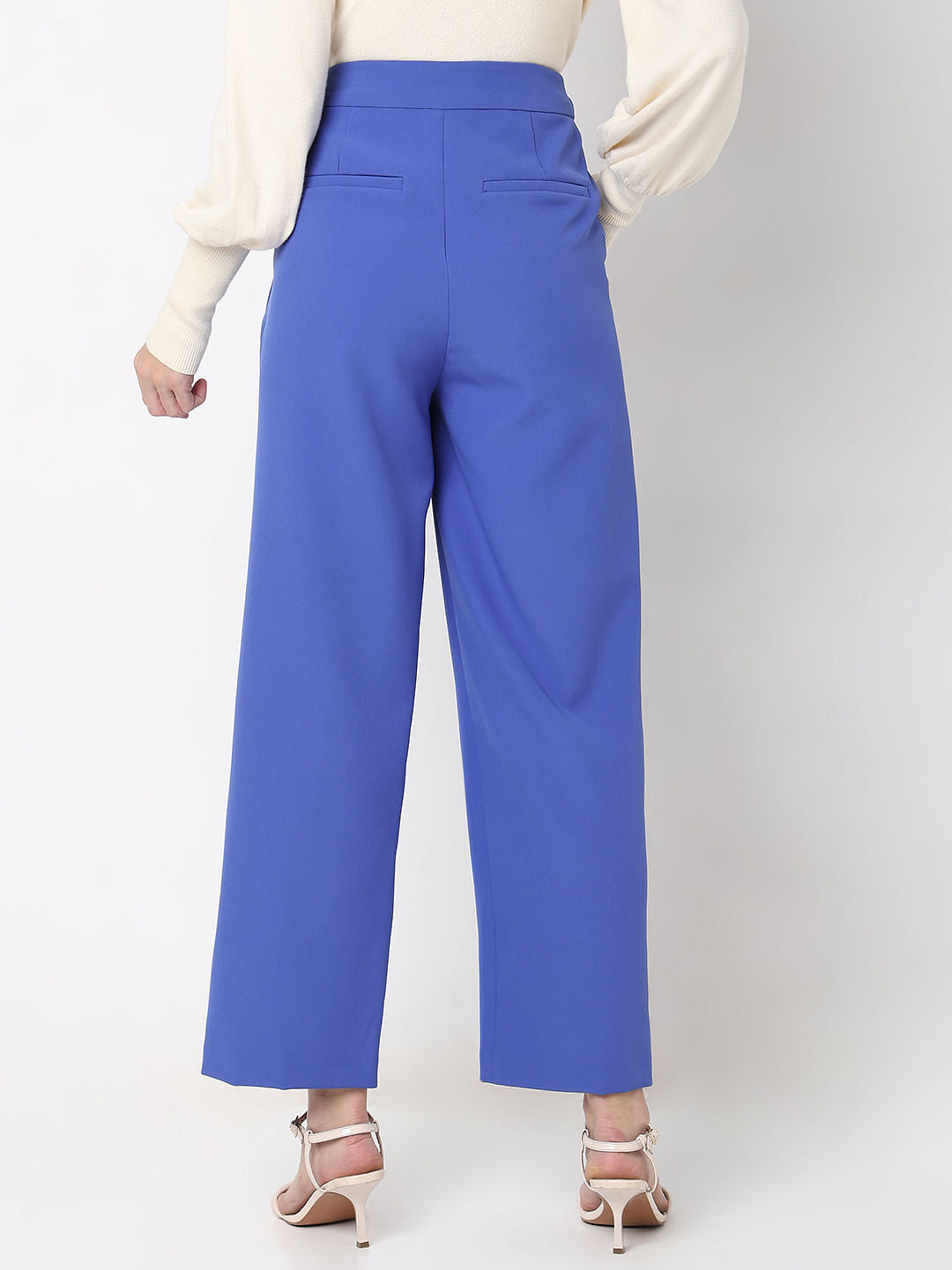 Blue High Rise Straight Fit Pants
