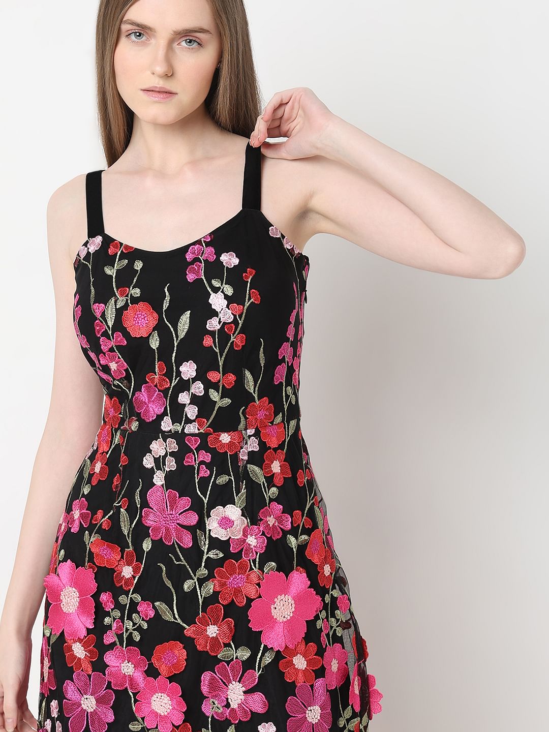 Marquee Black 3D Floral Midi Dress