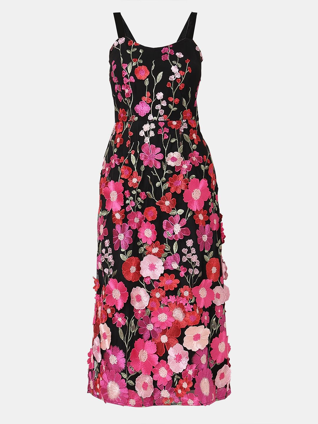Marquee Black 3D Floral Midi Dress