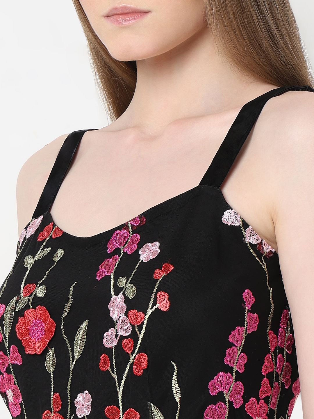 Marquee Black 3D Floral Midi Dress
