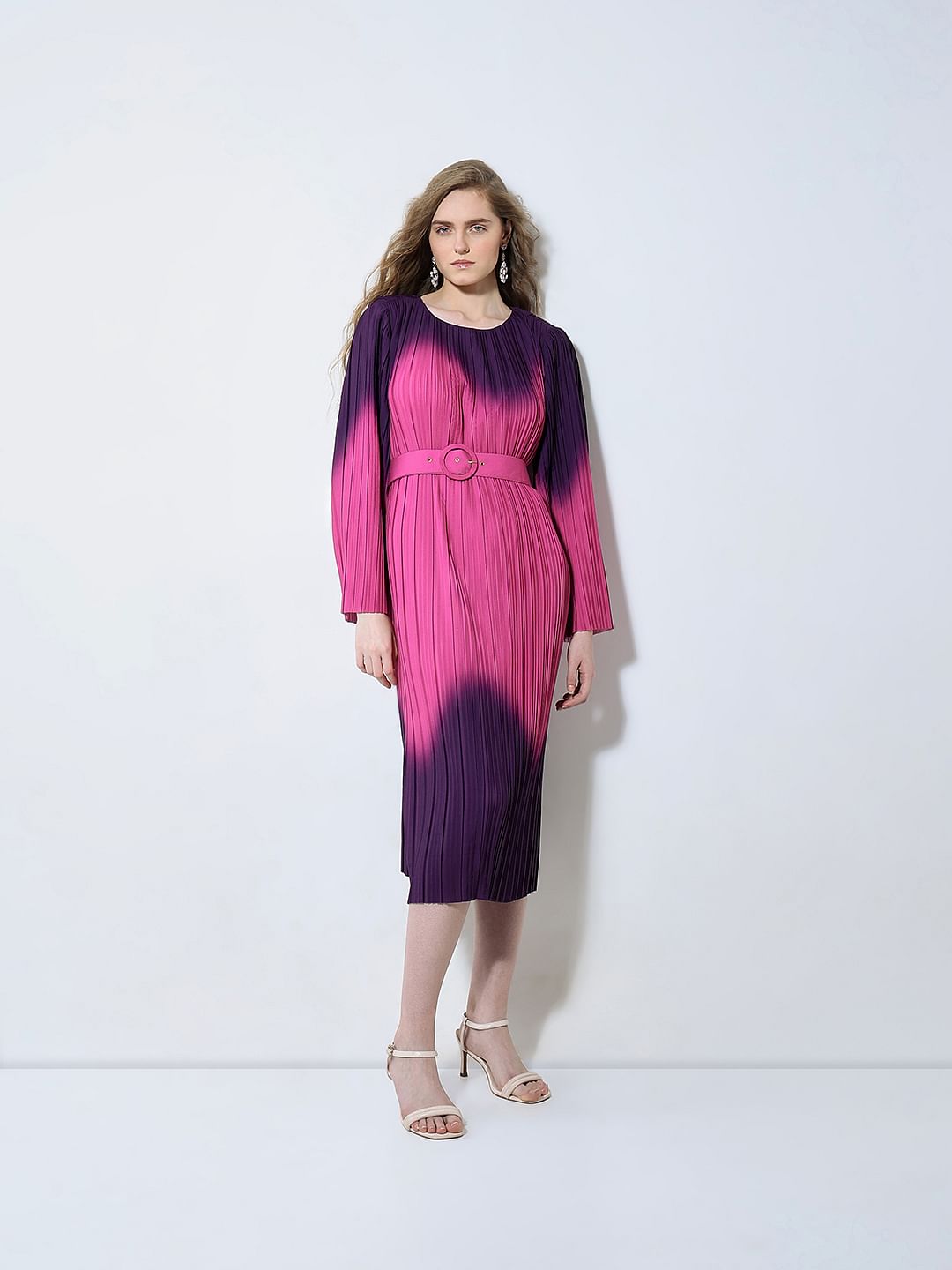 Marquee Purple Ombre Pleated Midi Dress