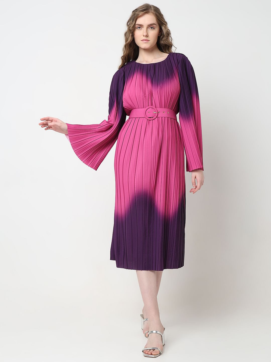 Marquee Purple Ombre Pleated Midi Dress
