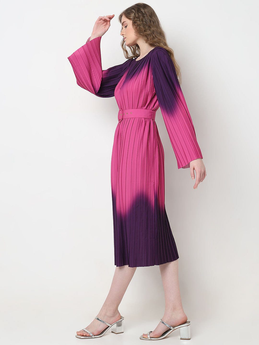 Marquee Purple Ombre Pleated Midi Dress