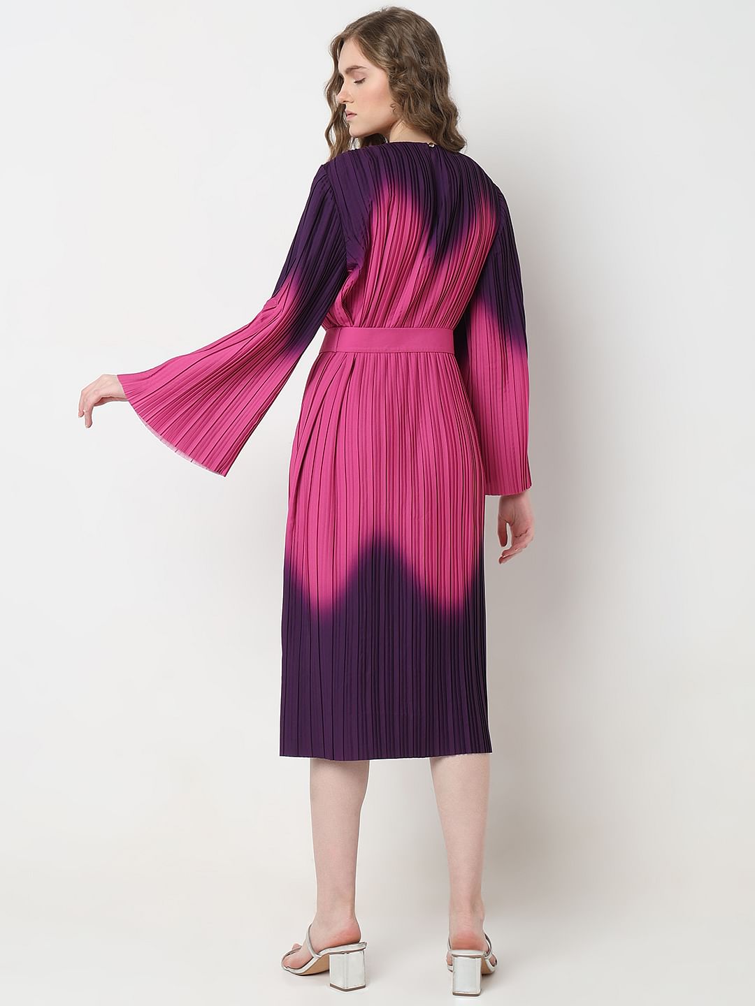 Marquee Purple Ombre Pleated Midi Dress
