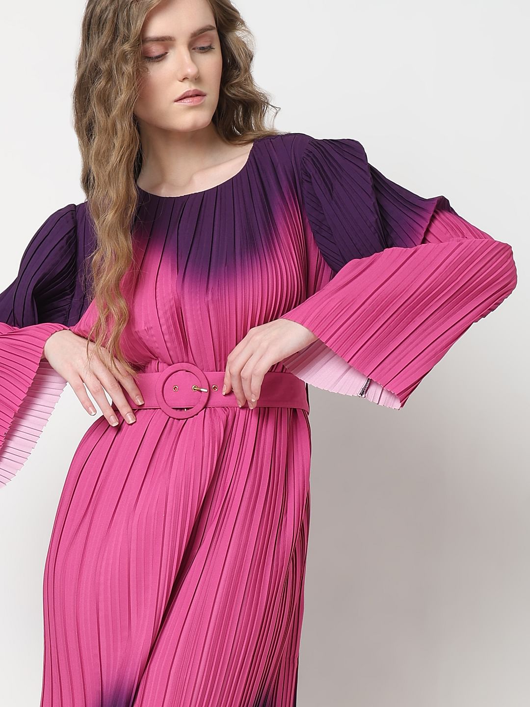 Marquee Purple Ombre Pleated Midi Dress