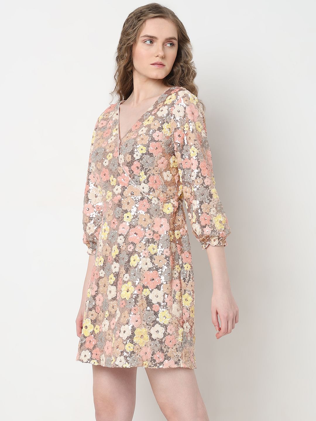 Marquee Beige Floral Sequinned Dress