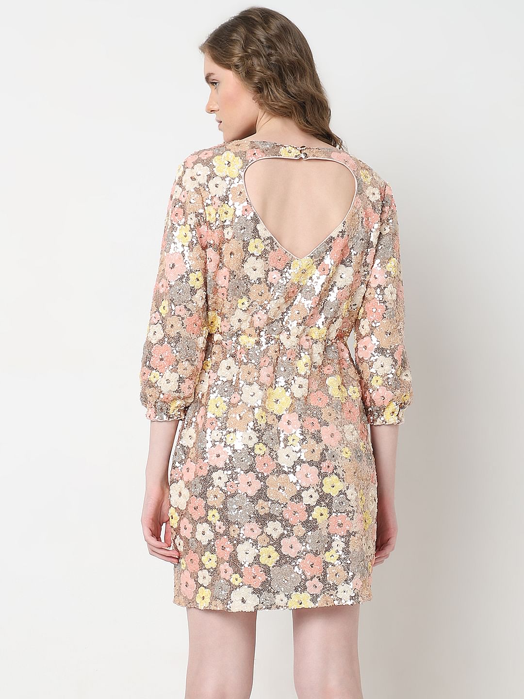 Marquee Beige Floral Sequinned Dress