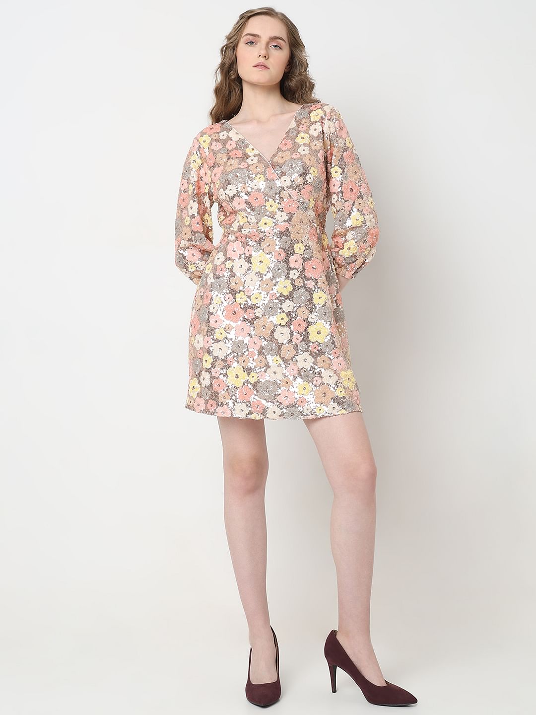 Marquee Beige Floral Sequinned Dress