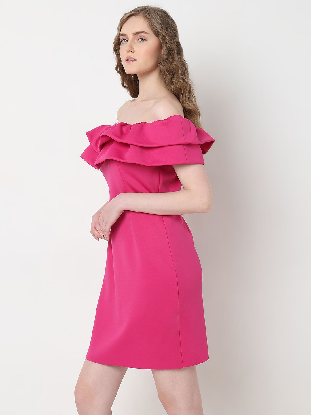Marquee Hot Pink Bodycon Off-Shoulder Dress