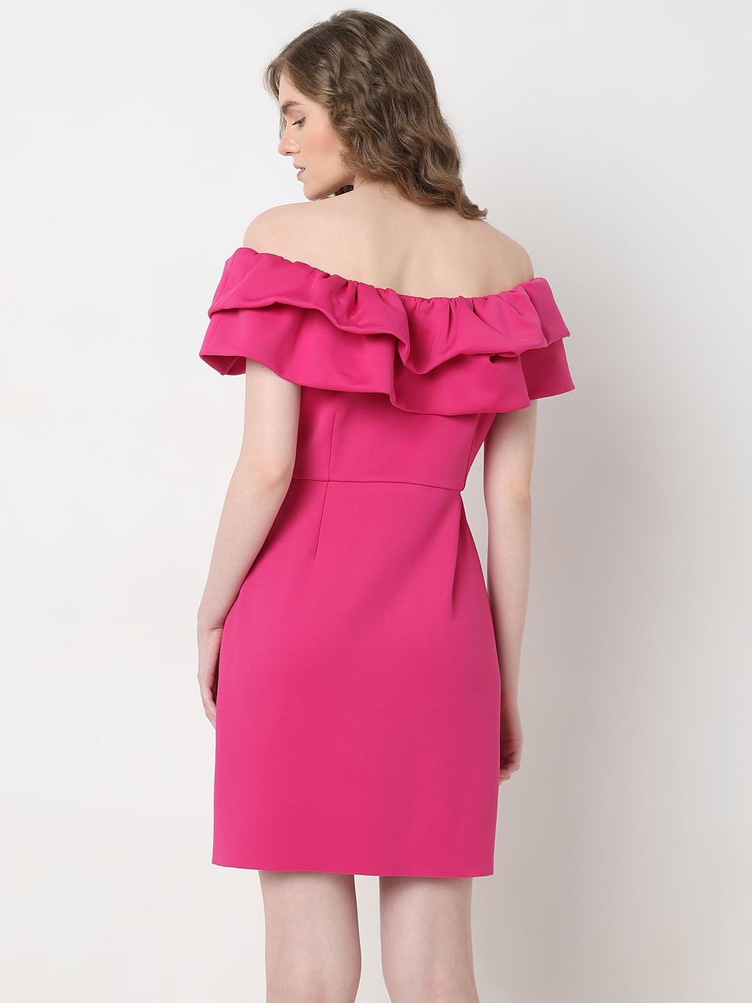 Marquee Hot Pink Bodycon Off-Shoulder Dress