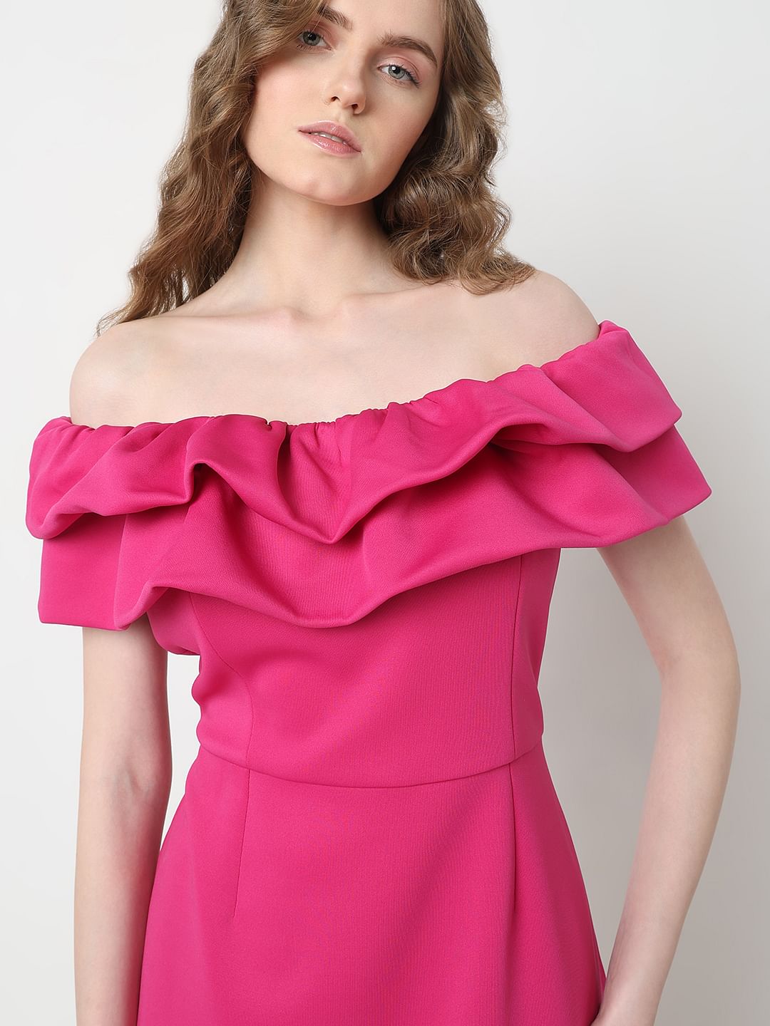 Marquee Hot Pink Bodycon Off-Shoulder Dress