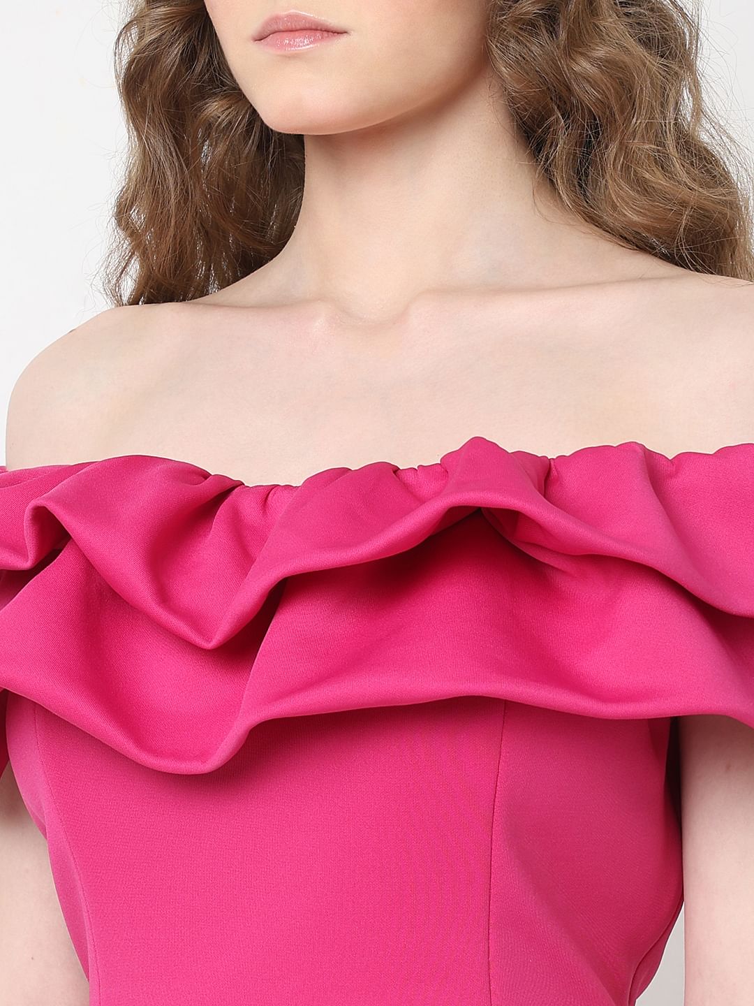 Marquee Hot Pink Bodycon Off-Shoulder Dress