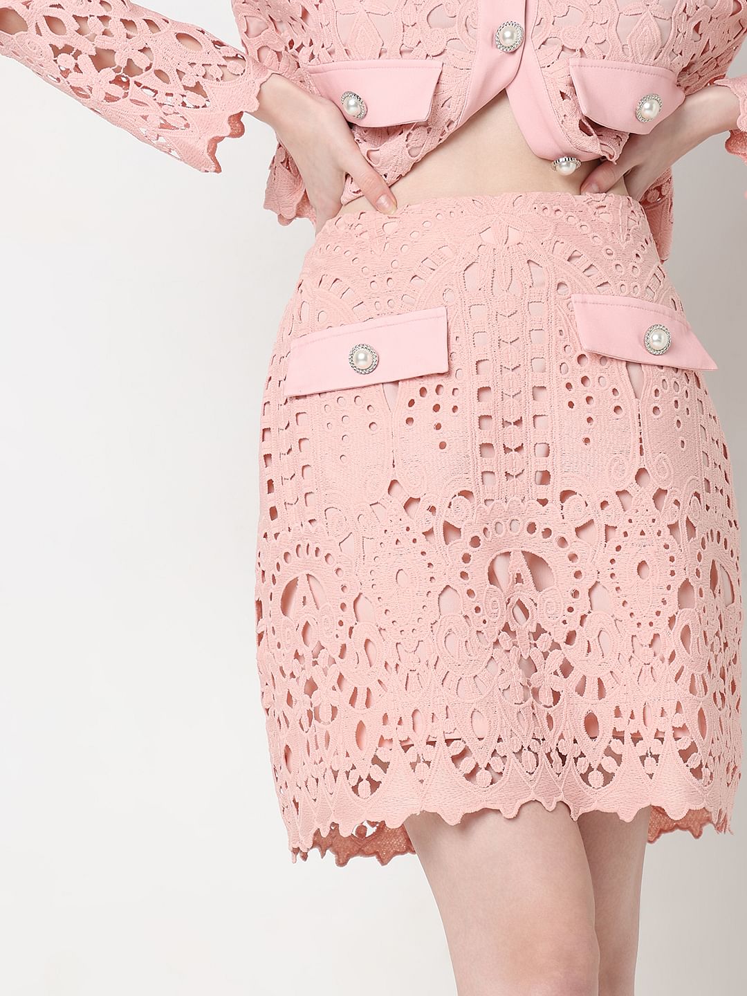 Marquee Pink Floral Lace Co-Ord Set Skirt