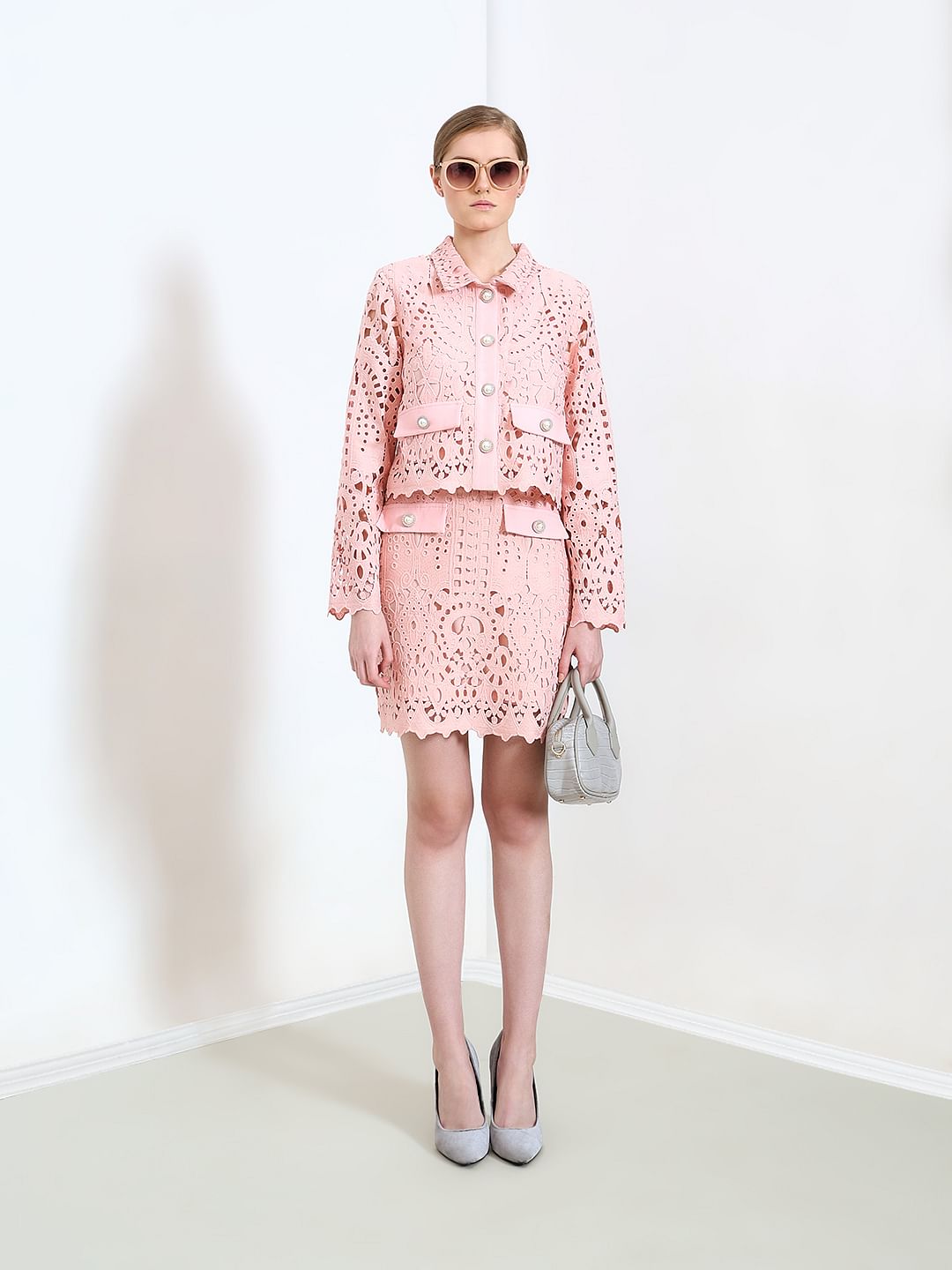 Marquee Pink Floral Lace Co-Ord Set Shirt