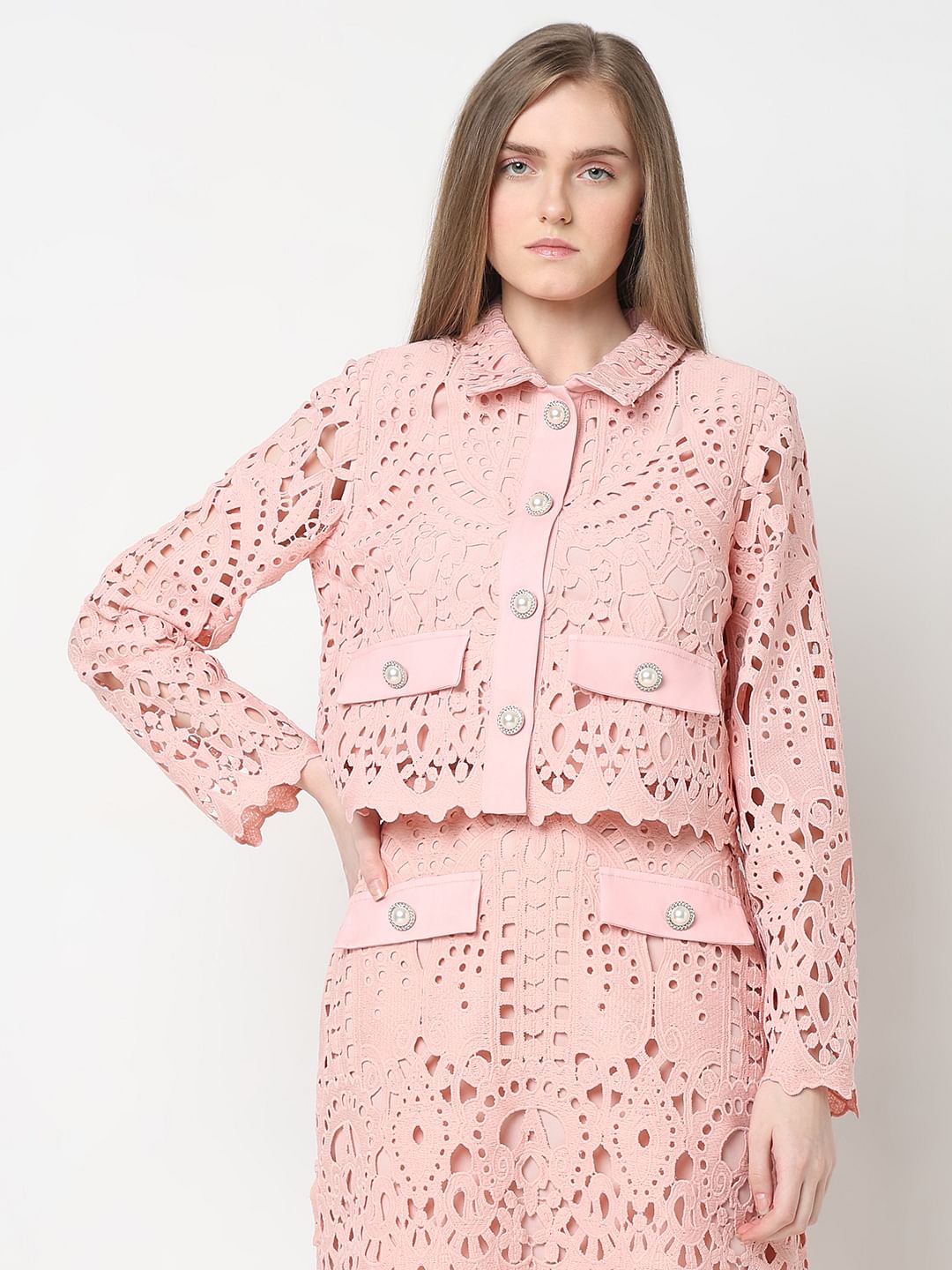 Marquee Pink Floral Lace Co-Ord Set Shirt