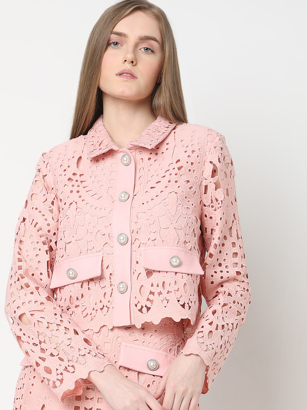 Marquee Pink Floral Lace Co-Ord Set Shirt