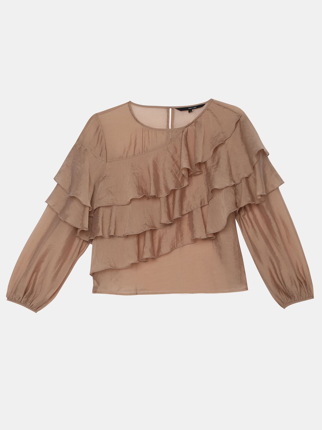 Brown Ruffle Semi Sheer Top