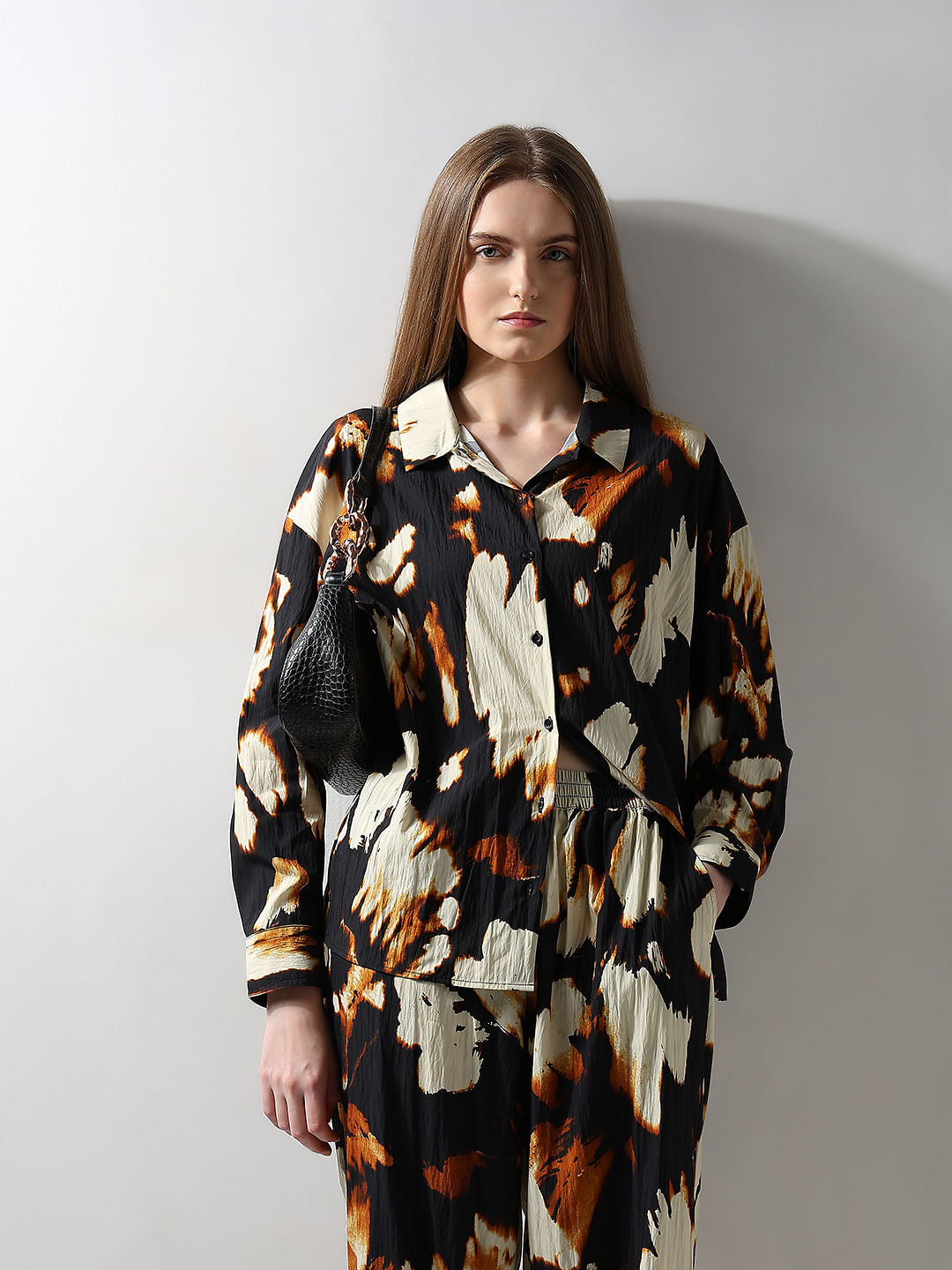 Cream Abstract Print Co-Ord Set Shirt