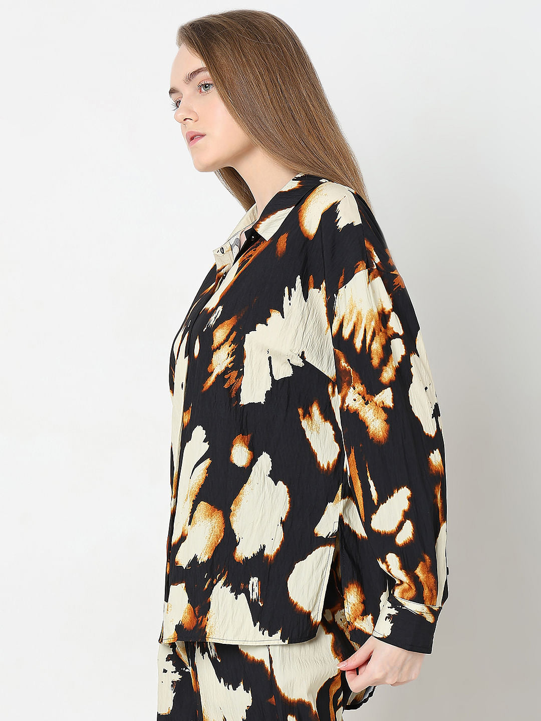 Cream Abstract Print Co-Ord Set Shirt